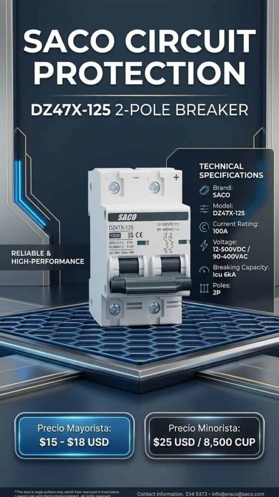 Breaker SACO DZ47X-125 2 polos 100A