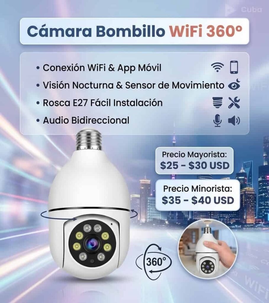 Cámara bombillo WiFi 360°