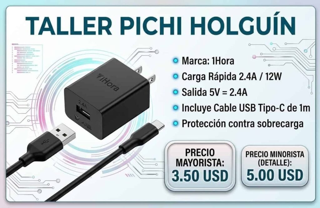 Cargador 1Hora 2.4A con cable Tipo C