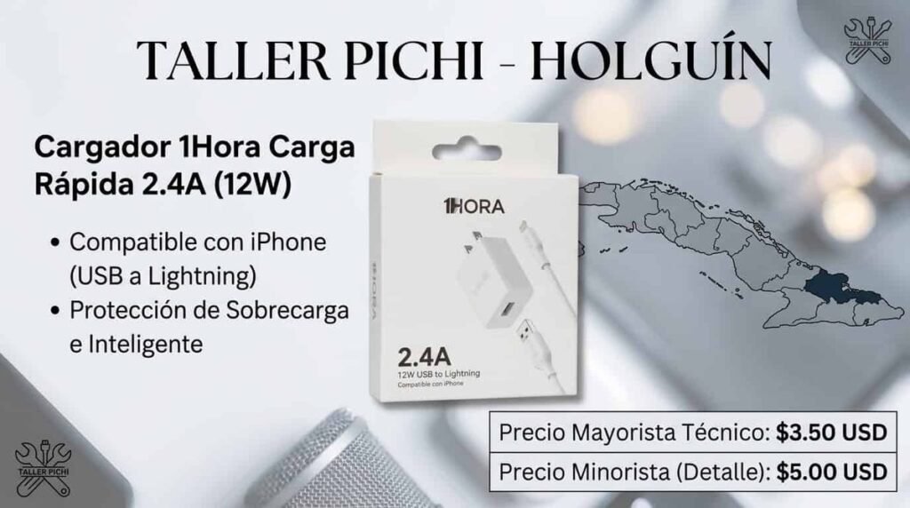 Cargador 1Hora carga rápida 2.4A (12W) para iPhone
