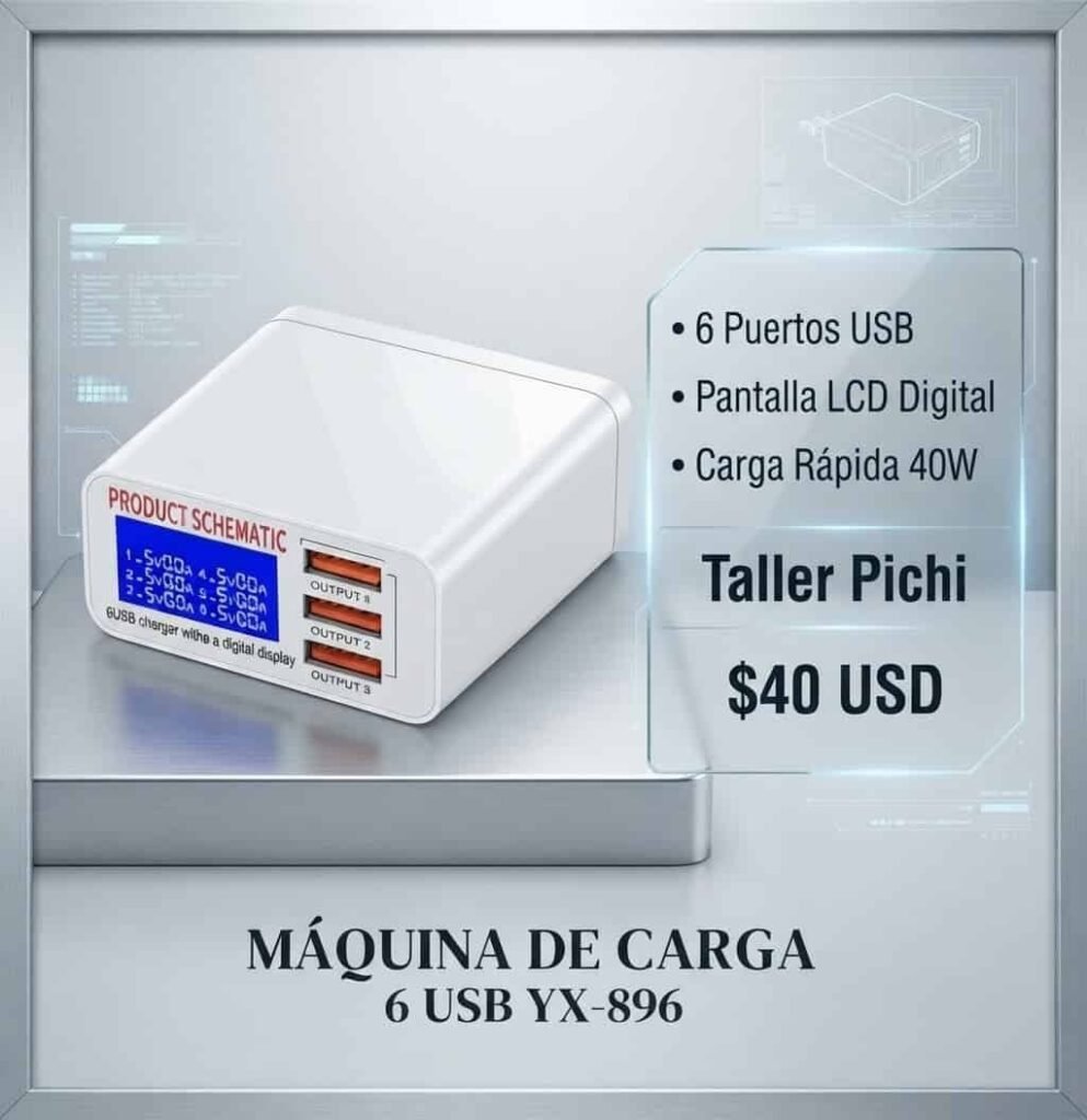 Cargador de 6 puertos USB YX-896 con pantalla