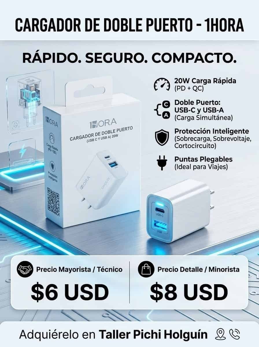 Cargador de doble puerto 1Hora 20W
