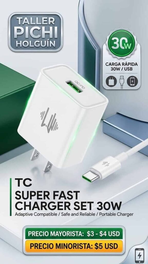 Cargador TC 30W carga rápida con cable Tipo C
