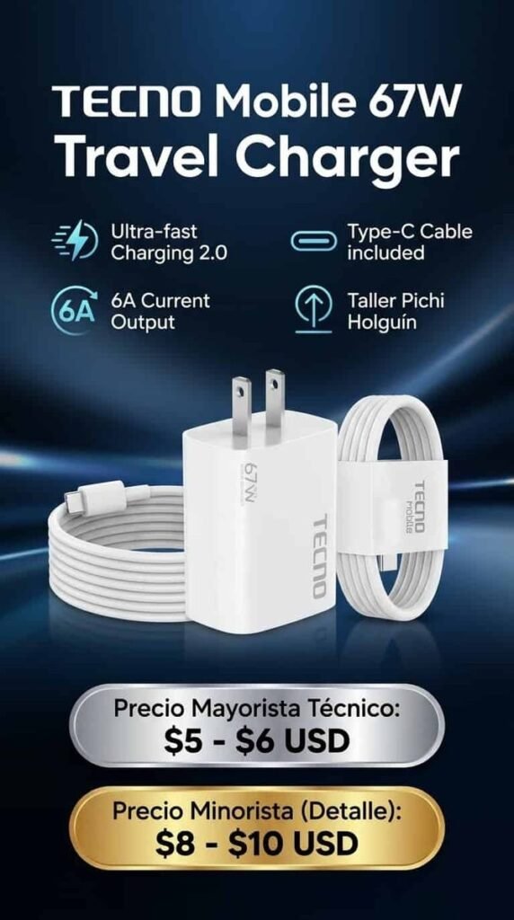 Cargador Tecno 67W con cable Tipo C