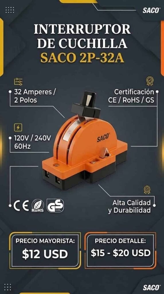 Interruptor de cuchilla SACO 2P-32A