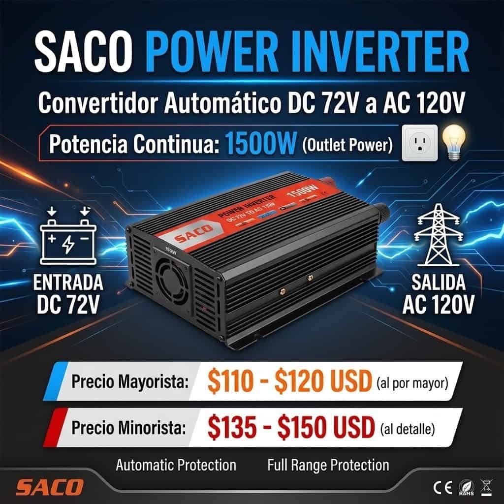 Inversor SACO 1500W (72V DC a 120V AC)