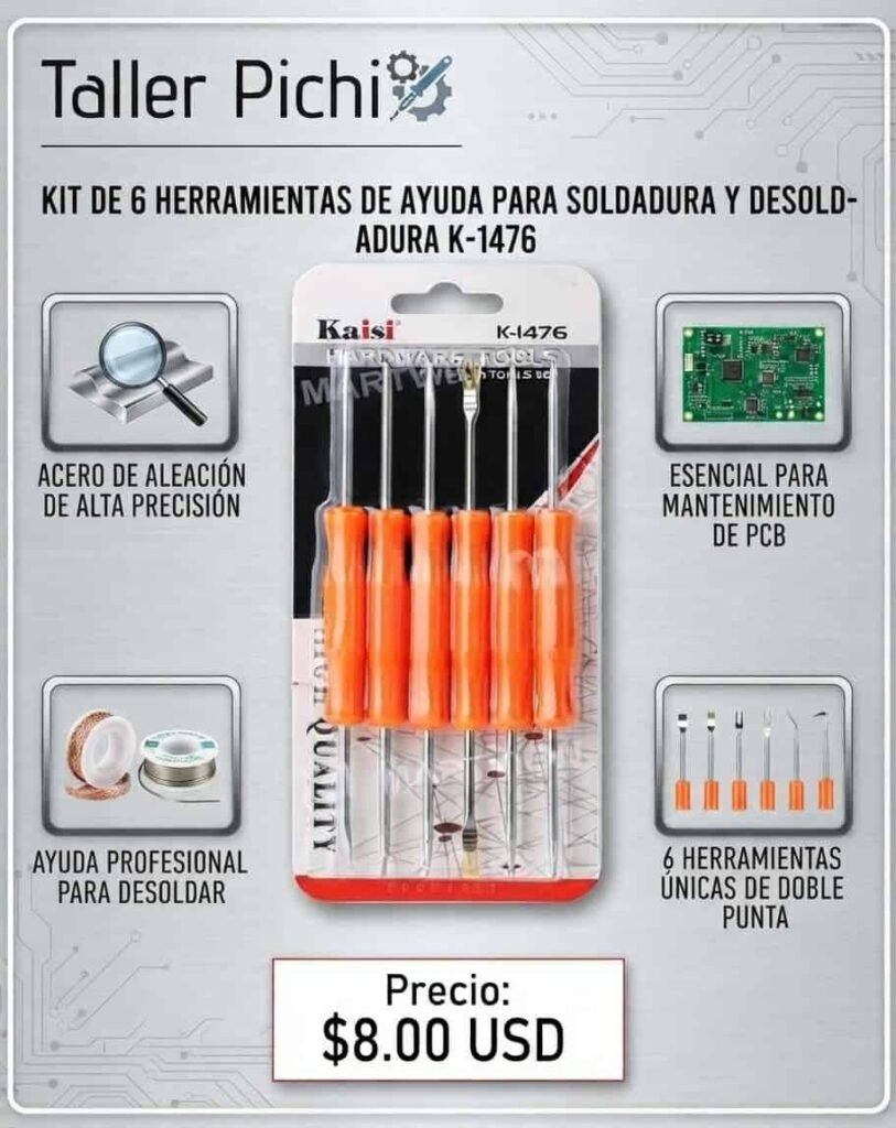 Kit de 6 herramientas para soldar y desoldar Kaisi K-1476