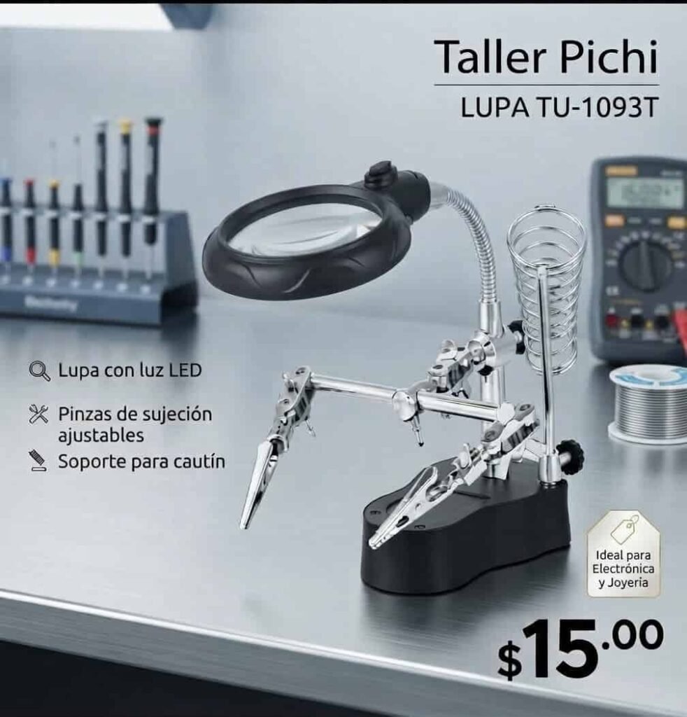 Lupa con luz LED y pinzas TU-1093T