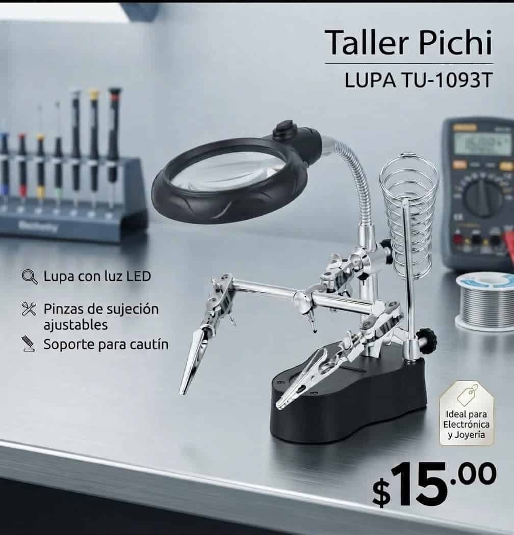 Lupa con luz LED y pinzas TU-1093T