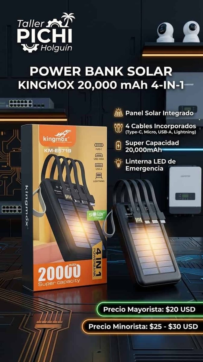 Powerbank solar Kingmox 20000 mAh 4 en 1