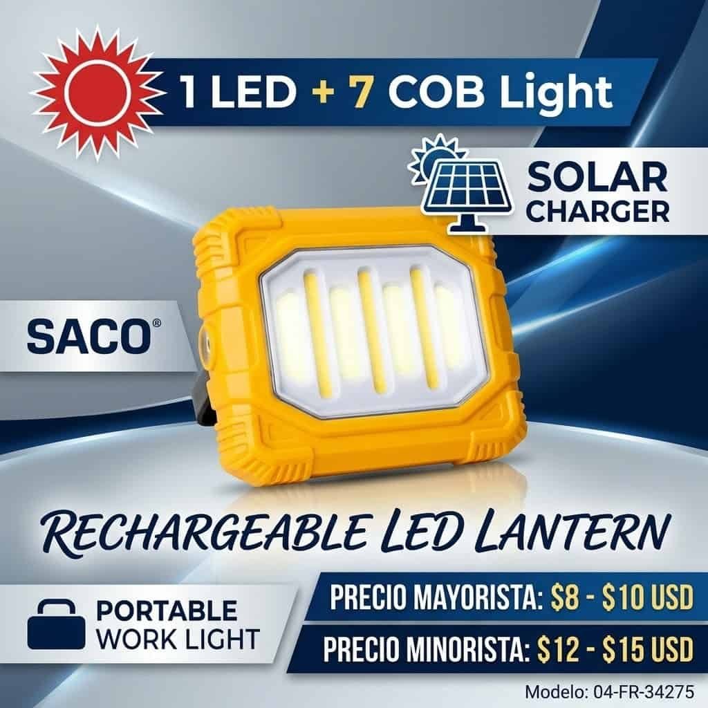 Reflector LED recargable SACO 1 LED + 7 COB con carga solar