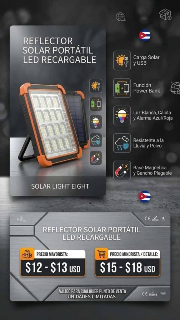Reflector solar portátil LED recargable
