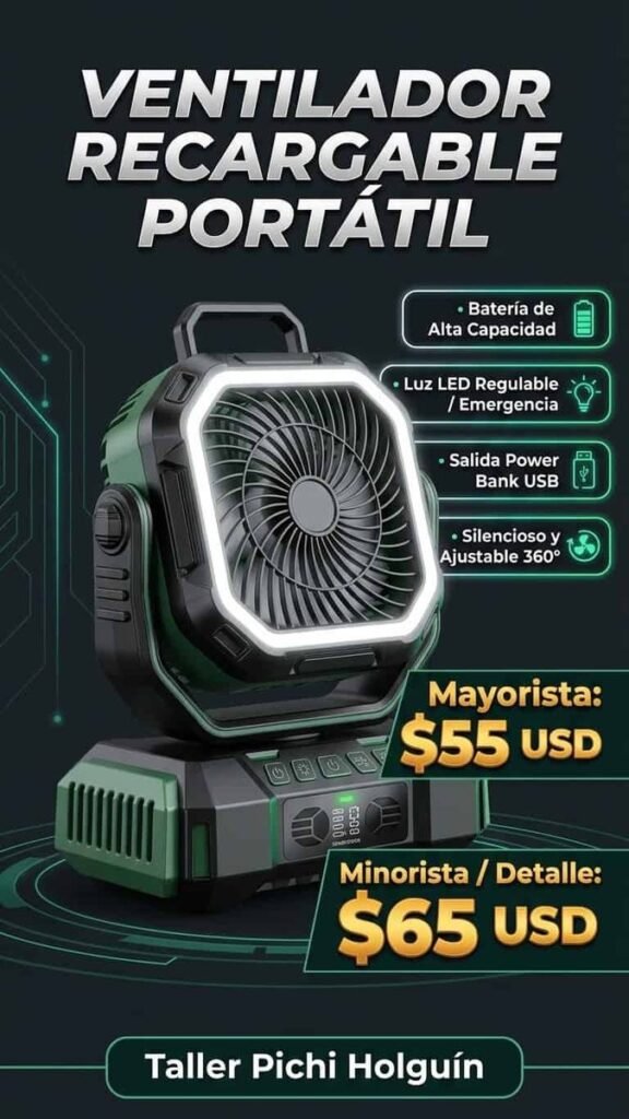 Ventilador recargable portátil con luz LED