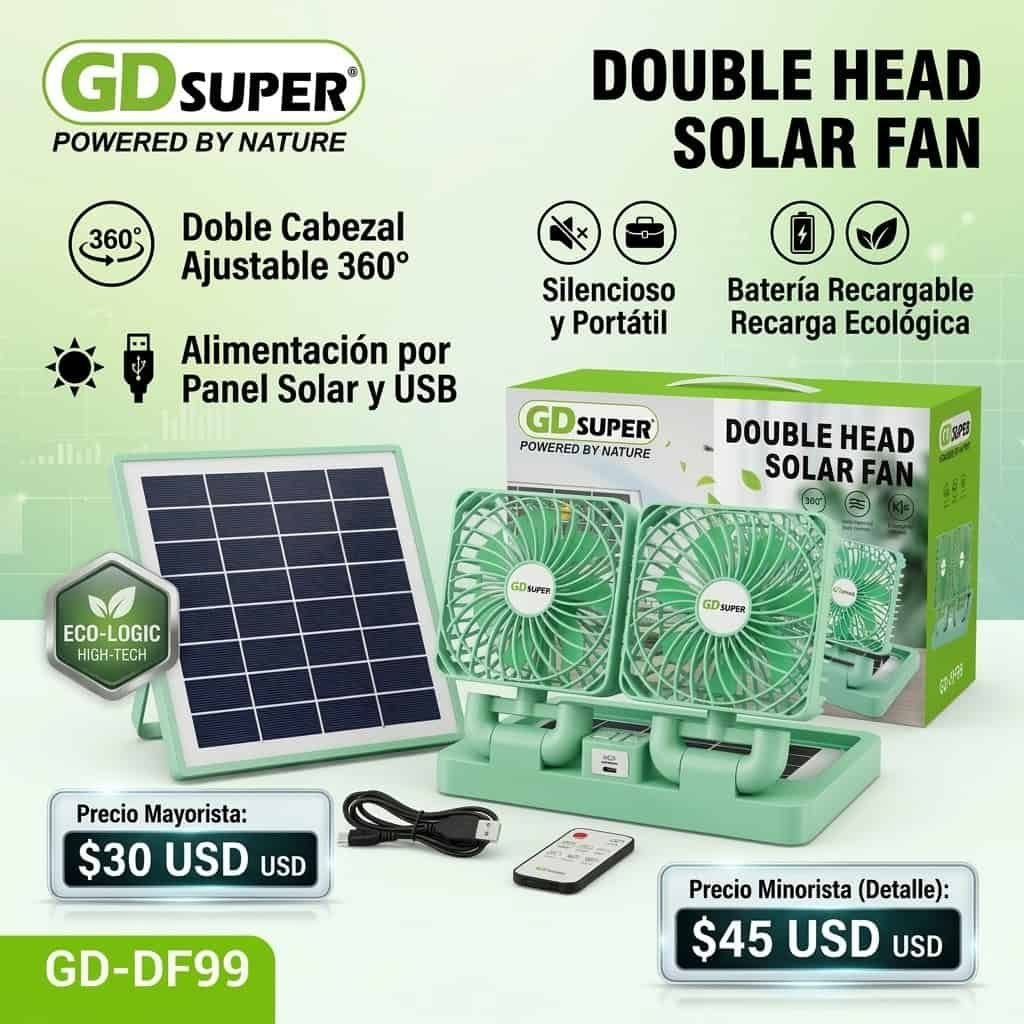 Ventilador solar doble cabezal GDSuper GD-DF99